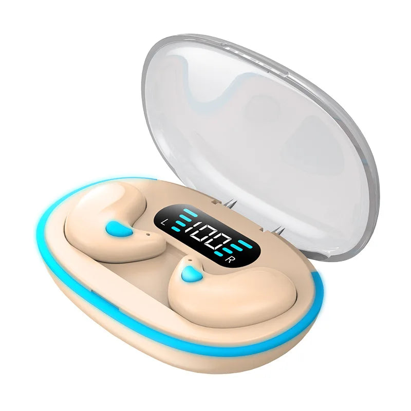X55 Mini Earphone Stereo Hidden Headsets, with Mic HD Call Waterproof Sleeping Earbuds.