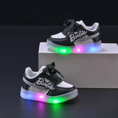 Barbie Shoes Kids Cute LED Shoes Tennis Shoes, Girls Luminous Sport Shoes, Baby Casual Sneakers Lighted Shoes Size 21-30.