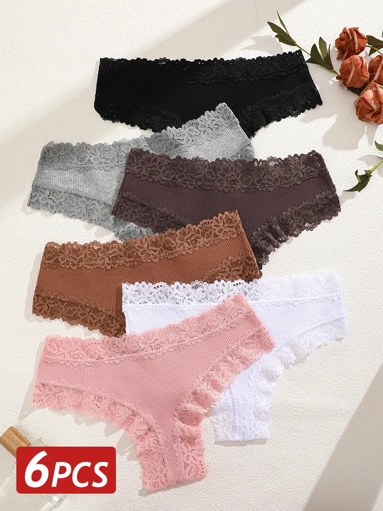 6PCS/Set Women Sexy Lace Brazilian Panties, Low-Waist Elastic Underwear S-XL.