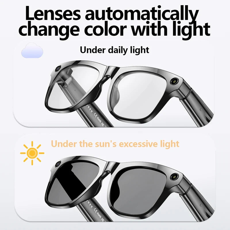 4K HD Color Changing AI Smart Glasses, Chat GPT,100MP Camera, Bluetooth, Call Voice Assistant Control, Smart Glasses 2026 New.