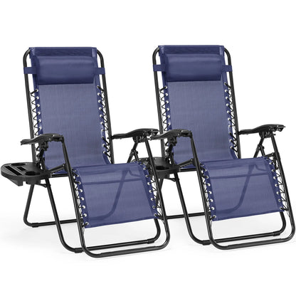 Zero Gravity Set of 2 Portable Recliner Camping, Patio, Garden Lounge Chair, with Cup Holder Trays