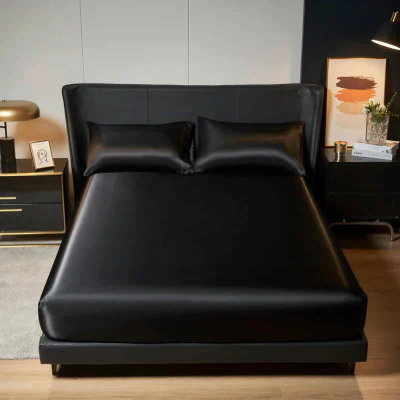 Elegant Satin Fitted Bed Sheet- Luxurious 35cm Height, Universal King/Queen Size.