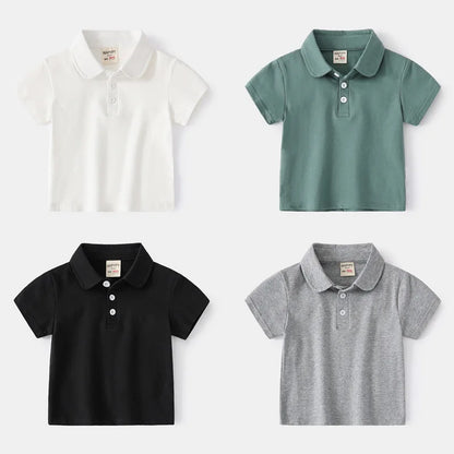 Boys Cotton Polo Shirts Children Kids Girl T shirt 2025,White Solid ColorTops
