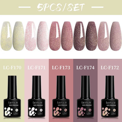 LILYCUTE 4/5Pcs/Set 7ML Nude Pink Gel Nail Polish, and Translucent Jelly Nail Art Gel, Semi Permanent Design Manicure Set.