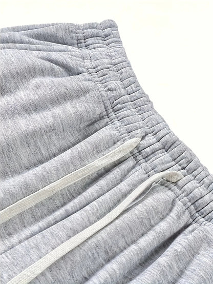 Men heavy breathable sports jogging pants, elastic drawstring waist loose casual trousers.