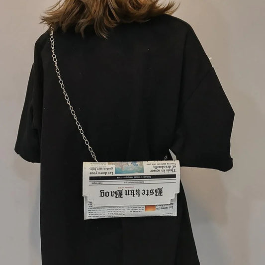 Women's Newspaper Messenger Bag | Shoulder Bag Personality Fashion Small Square Bag
