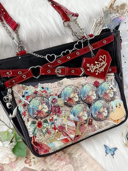 New Original Spicy Girl Cool Ita Bag | Large Capacity Transparent Pain Layer Crossbody Bag with Love Chain (Ulzzang Shoulder Bag)