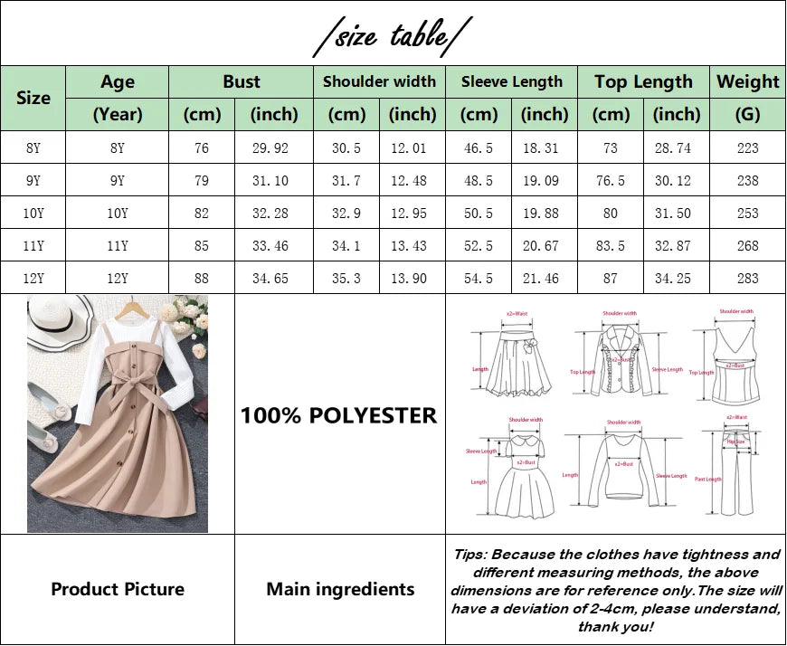 8-12 Yrs Long Dress for Girl Autumn and Winter, Belt Button Khaki  Long Dress.