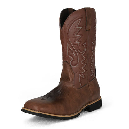Men Boots Mid Calf Western Cowboy Motorcycle Boots Male Autumn Outdoor PU Leather Totem Med-Calf Boots Retro Designed Men Shoes