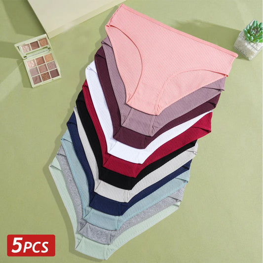 5PCS Women's Cotton Panties, Sexy Low Waist Briefs, Stretch Soft Underwear.