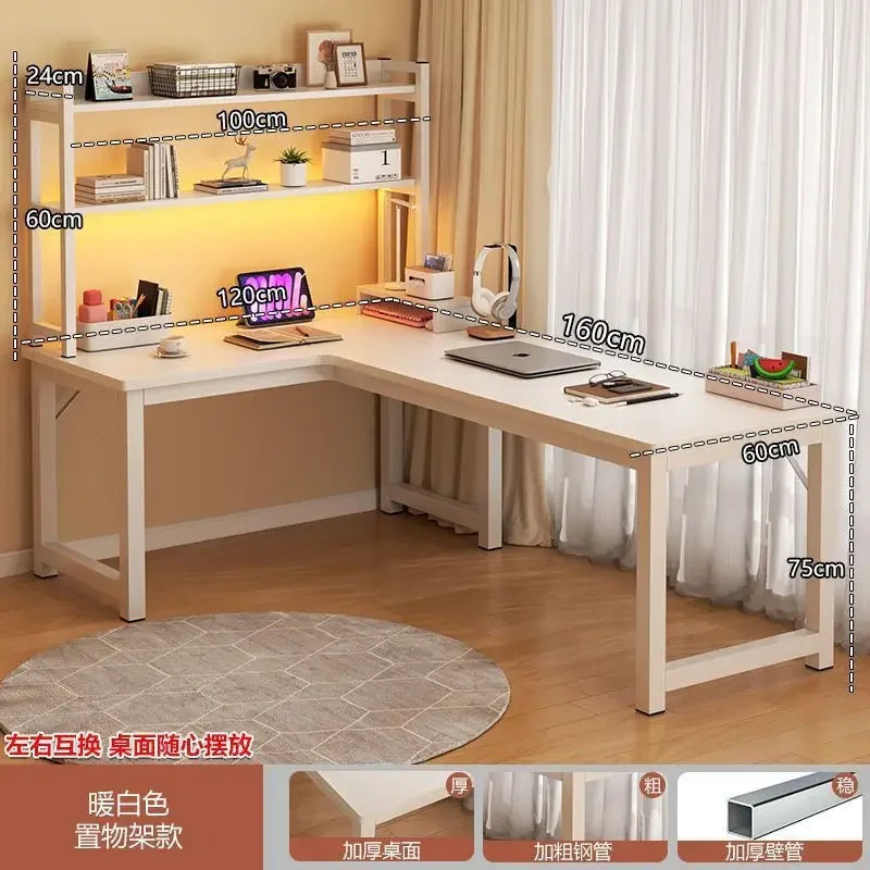 L Shaped Computer Desk, Home Office Desk with 2 Drawer and Bookshelf.