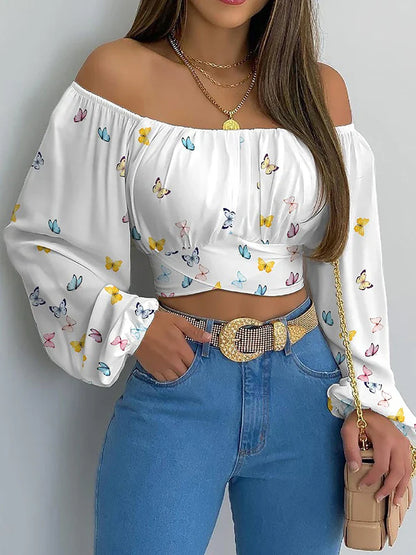 Women Sexy Off Shoulder Blouse, Chic and Elegant Long Sleeve Lace Up Bow Cropped, Casual Slim Shirts 2024.