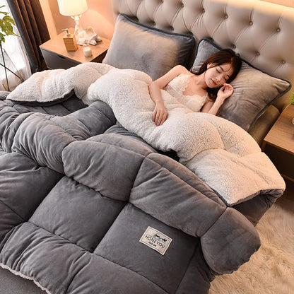Lamb Fleece Blanket Winter Comforter, Thickened Quilts Double-sided Velvet.