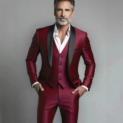 Black White Men Three Pieces Set, Large Size Male Blazer Pants and Vest.