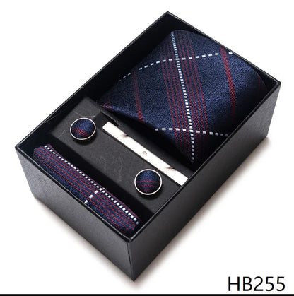 8 cm Wide Tie Sets Blue Solid Men's Neck Tie Handkerchief Cufflinks Clip Gift Silk Handmade
