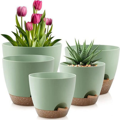 5Pcs Self Watering Planters with Drainage, Large Flower Pot  Indoor Outdoor Plants