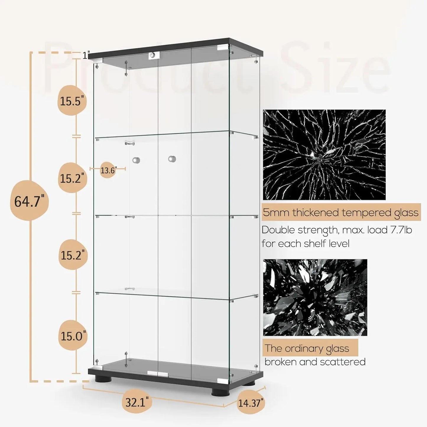 NEW Display Cabinet with Glass Door and Lock, 4-Shelf Fast Installation in 30 Mins Curio Cabinets, Living Room.