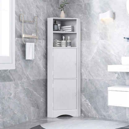 Tall Bathroom Corner Cabinet, Freestanding Storage with Doors, and Adjustable Shelves.