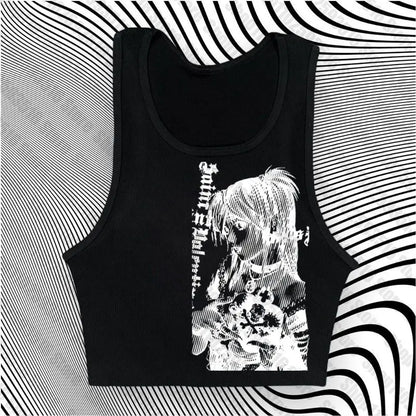 Y2k anime Streetwear O-neck 90s Text Printing , Simple Vintage Crop Aesthetic T-shirt.