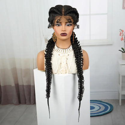 36" Burgundy Twist Cornrow Braids Wig | 99J | Lace Frontal | Baby Hair