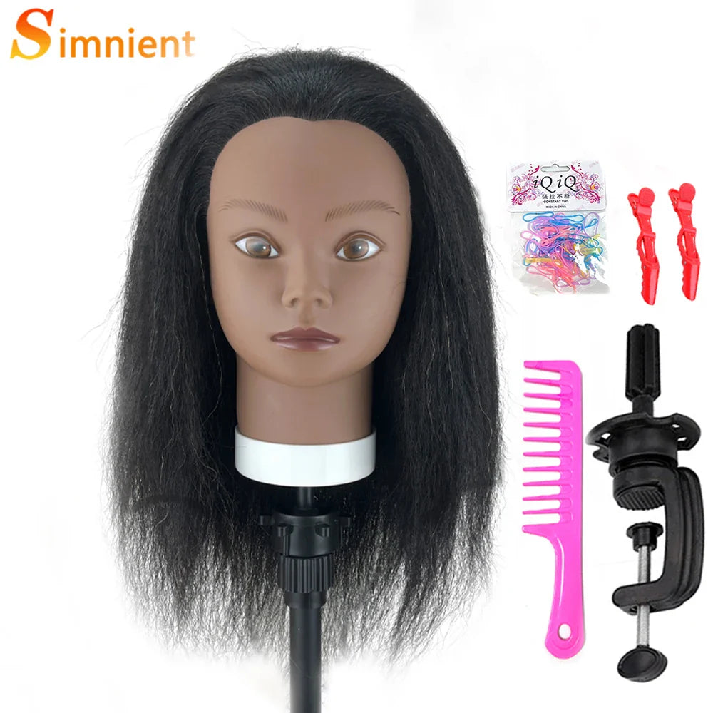 Female African Mannequin Head With 100% Real Hair, For Styling Braiding.