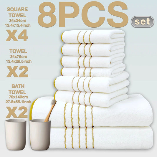8pcs Luxury Hotel High Quality Cotton Bath Towel Set, Quick-Drying Set.