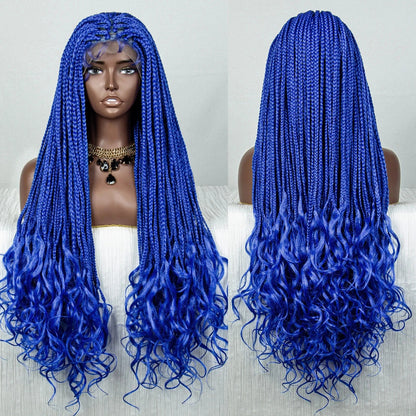 36" Water Wave Braided Wig | Lace Front | Baby Hair | Long Braids