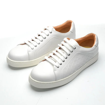 Luxury Designer Men's Genuine Leather Skateboard Sneakers | Classic Black, White & Brown Lace-Up Casual Oxfords