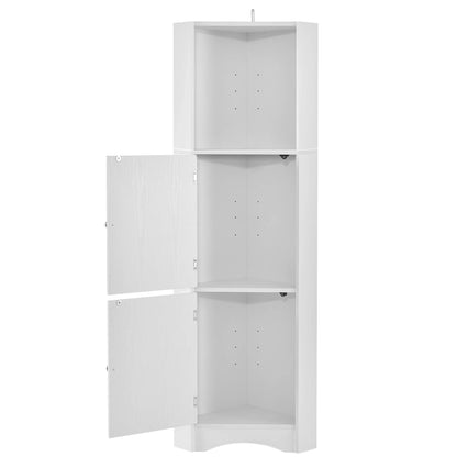 Tall Bathroom Corner Cabinet, Freestanding Storage with Doors, and Adjustable Shelves.