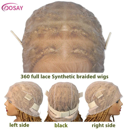 36" Butterfly Braided Full Lace Wig | Honey Blonde & Burgundy Goddess Locs | Synthetic Box Braids | Transparent Lace