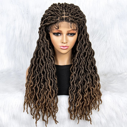 Knotless Box Braided Wig with Curly Ends & Baby Hair | Synthetic Lace Front Wig for Black Women