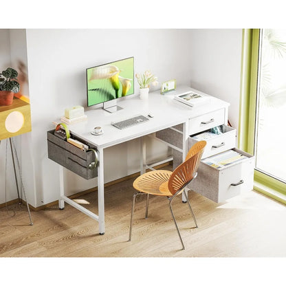 40 Inch Compact Home Office Desk with Fabric Drawers, File Cabinet, Storage Bag.