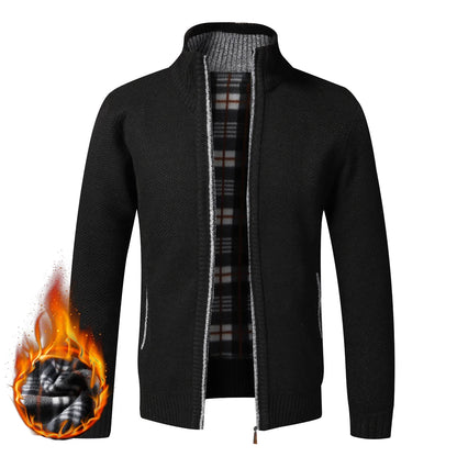 Autumn Winter Warm Cardigan Men Fleece Sweaters, Full Zip Jackets Slim Fit Luxury Brand Knitted Sweater.