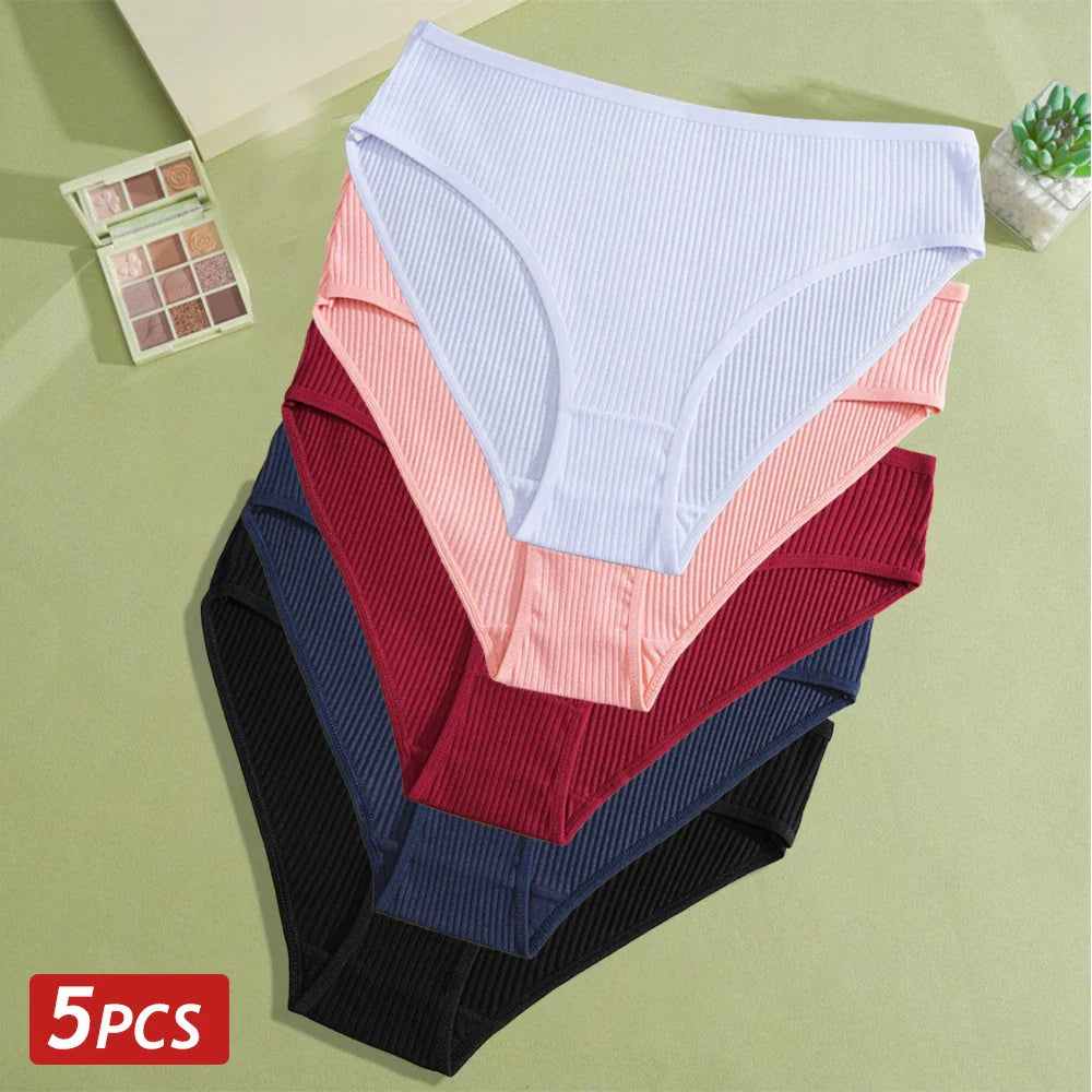 5PCS Women's Cotton Panties, Sexy Low Waist Briefs, Stretch Soft Underwear.