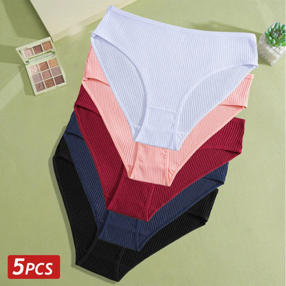 5PCS Women's Cotton Panties, Sexy Low Waist Briefs, Stretch Soft Underwear.