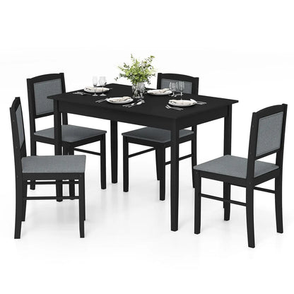 Dining Table Set for 4, Farmhouse Solid Wood Dinette Set w/Rubber Wood Legs, Upholstered Seat & Padded Backrest.