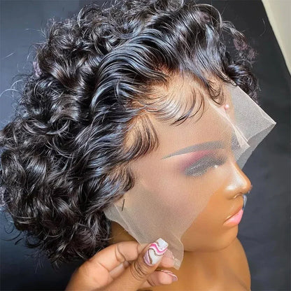 Ombre 1B/27 Pixie Cut Wigs Human Hair Curly Brazilian Virgin Hair 13x1 Transparent Lace Front Short Bob 180% Density