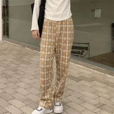 Warm Plush Pants, Cashmere Thick Plaid Ladies Winter Loose Wide-legged Pants