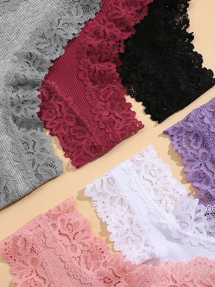 6PCS/Set Women Sexy Lace Brazilian Panties, Low-Waist Elastic Underwear S-XL.