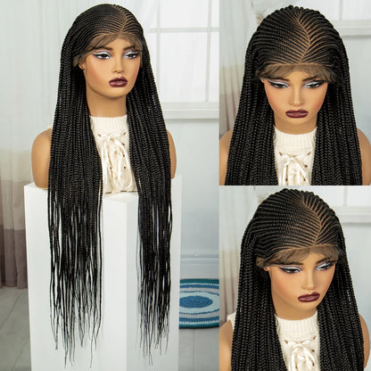 36 Inch Full Lace Braided Wig - Handmade Cornrow Braids with Baby Hair - Synthetic Lace Front Braided Wig for Black Women