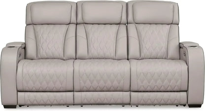 Boyington Contemporary Leather Match Power Reclining Sofa, with USB Charging Ports, LED Lights and Adjustable Headrest,