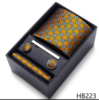 8 cm Wide Tie Sets Blue Solid Men's Neck Tie Handkerchief Cufflinks Clip Gift Silk Handmade