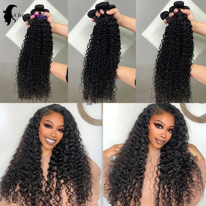 26inch Jerry Curly Human Hair Bundles, 100% Brazilian Raw Human Hair ,1/3/4 Bundles for Women 10A Thick Bundles.