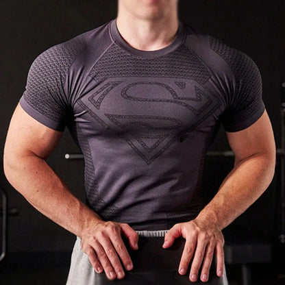 New style Men High Elastic Quick Dry Sports T-Shirt, Tight Workout Breathable Summer Short sleeve tops.