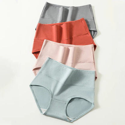 High Waist 4Pcs/Set Cotton Panties, Women Body Shaper Briefs Plus Size M-4XL.