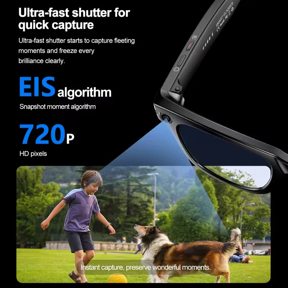 New 8 Million Pixels Camera Smart Glasses, Recording Videos, AI Photo Recognition, Answer Translation, Waterproof Blue light Glasses.