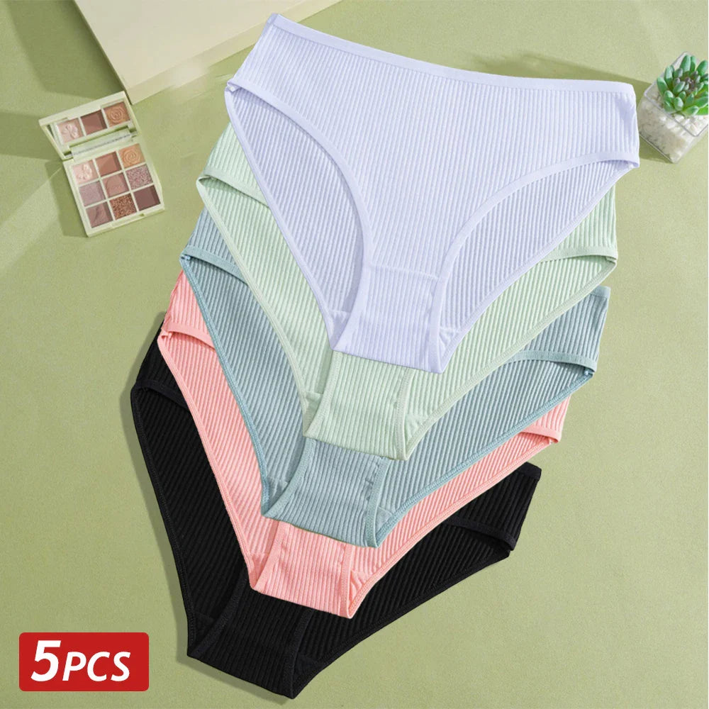 5PCS Women's Cotton Panties, Sexy Low Waist Briefs, Stretch Soft Underwear.