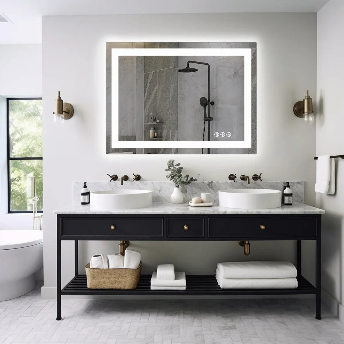 36"x 24"LED Bathroom Vanity Mirror for Wall, Memory Function, Tempered Glass  Front Light, and Backlit For Living Room.