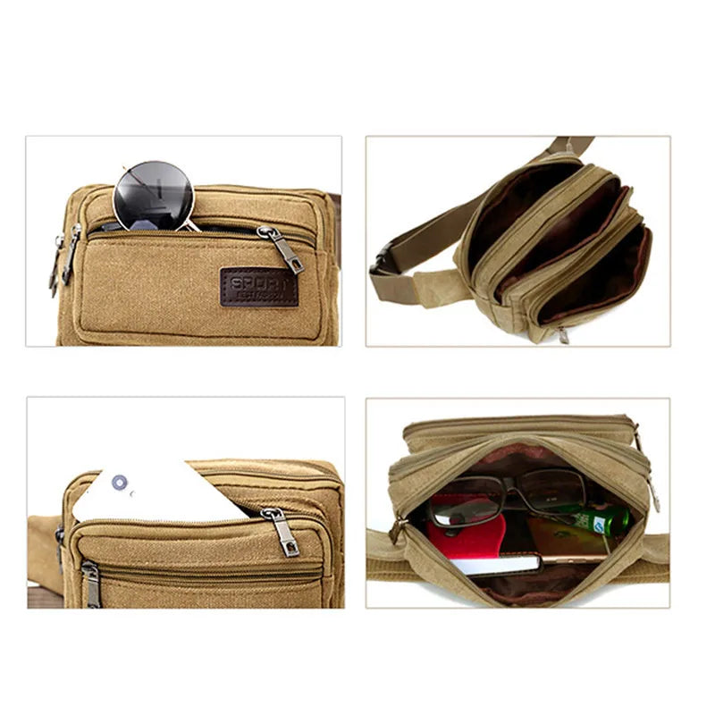 New 4-Zipper Pocket Men Waist Bag  Durable Hiking Belt.