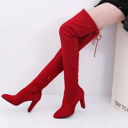 Women Over The Knee Boots, High Heel Slip on Pointed Toe Long Boots.